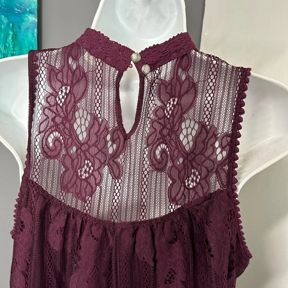Mi a mi Women’s Small Burgundy Lace Dress Wedding High Neckline Coquette‎ Y2K - Picture 6 of 15